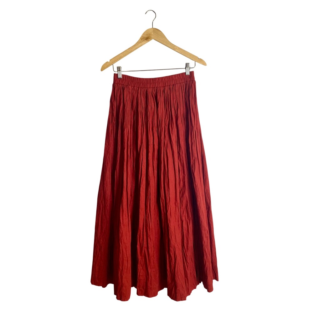 Vintage 90s Pine Cove Linen Blend Crinkle Broomstick Maxi Skirt Boho Cottage